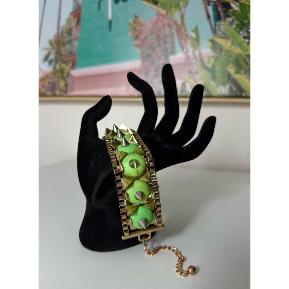 Topshop Lime Green Stone Metallic Gold Studded Chunky Chain Statement Bracelet